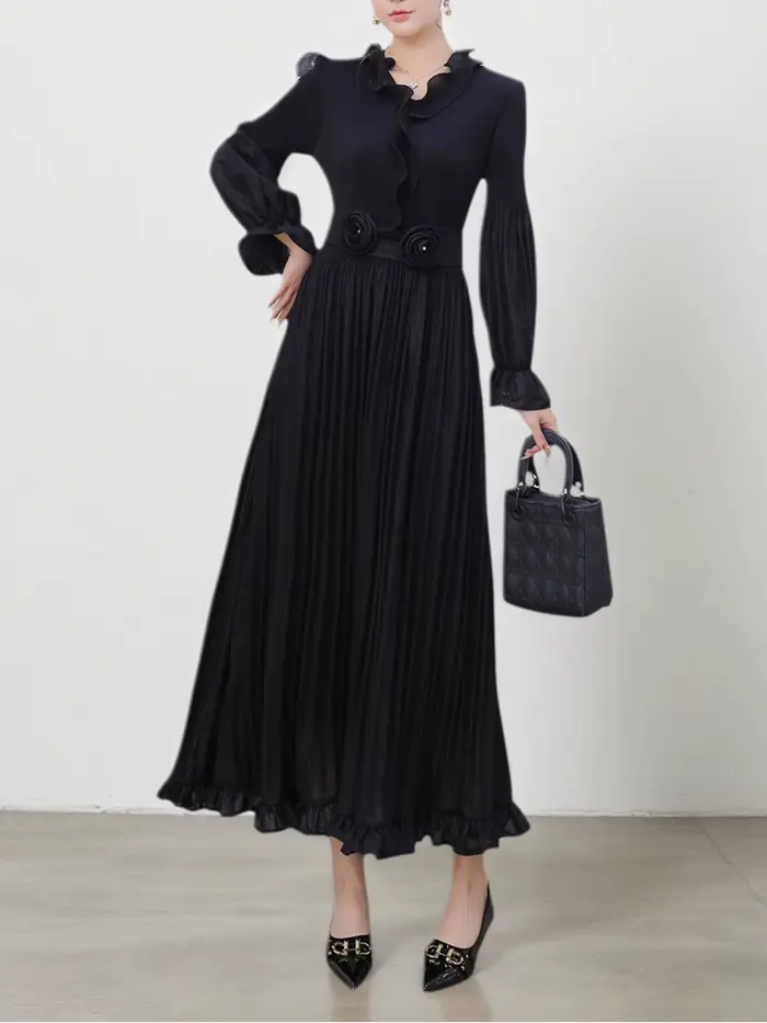 Robe longue plissée élégante pour femme avec bordure à volants, robe de soirée luxueuse, nouveau sty