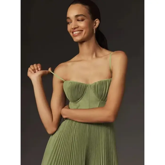 Robe de soirée sexy KIDCRKJ élégante plissée grande jupe évasée taille haute à bretelles longue tendance chic pour fête cocktail