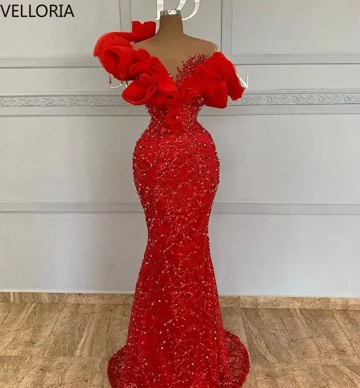 Robe de soirée sirène rouge