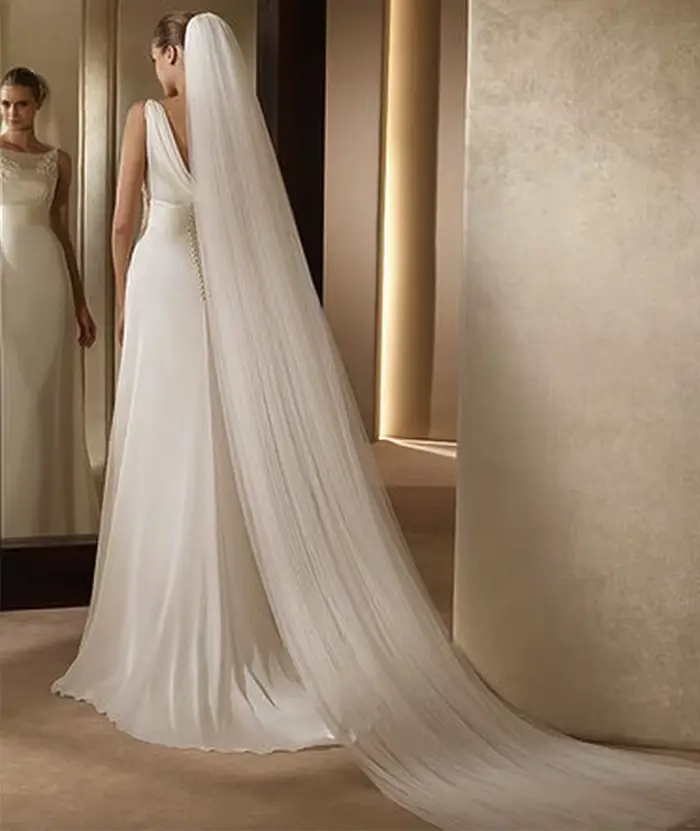 Image réelle blanc ivoire voile de mariage une couche doux Tulle