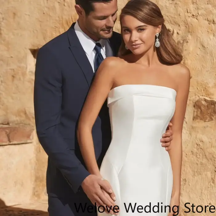 Robe de mariée sirène en satin ivoire rose novias avec col tube et soutien-gorge intégré pour femmes élégantes occasions spéciales
