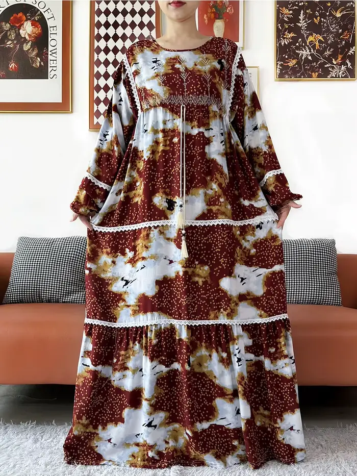Robe Kashkha Dubaï en Coton Fleuri Style Bohème Décontracté Polyvalent Occasions Spéciales