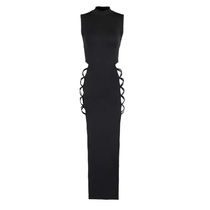 Robe longue noire Sexy pour femmes