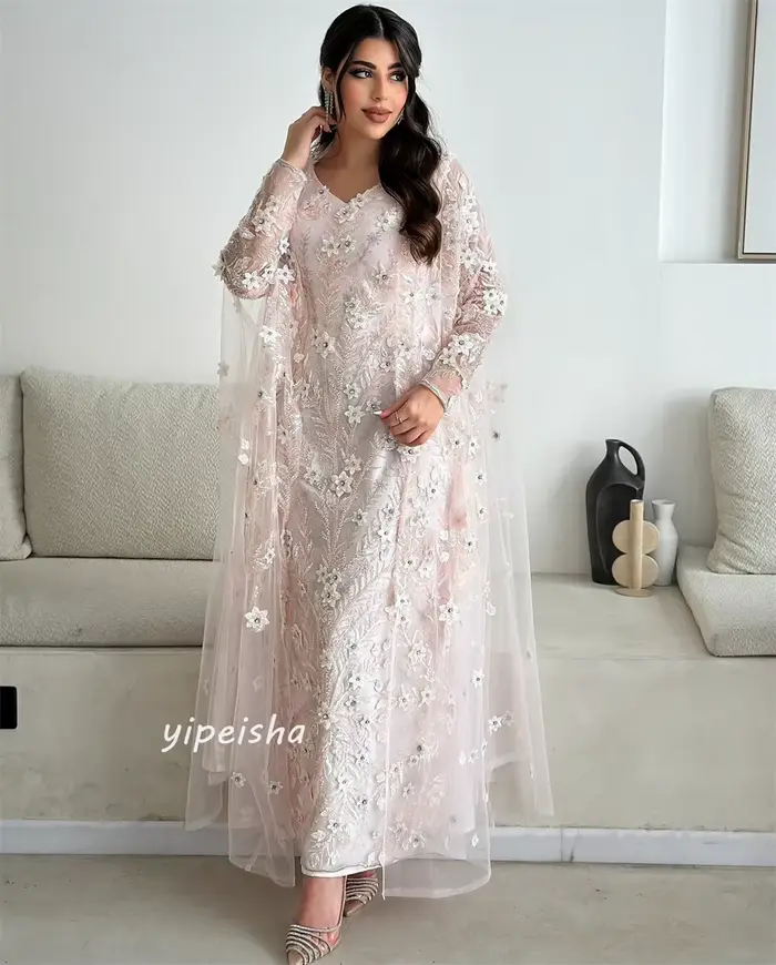 Robe de Fiançailles en Jersey Personnalisée, Ligne A, Col en V, sur Mesure, pour Occasions, Mi-Longu