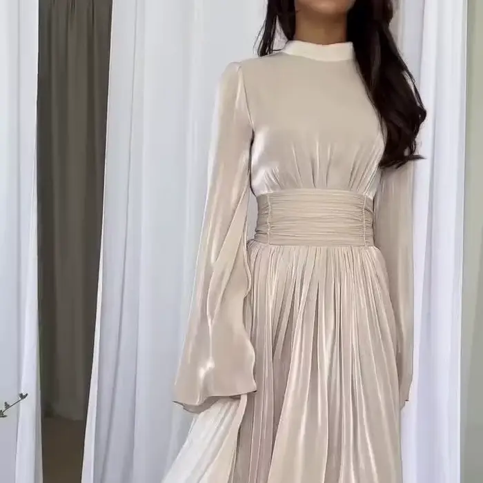 Robe musulmane modeste pour femmes, longue plissée à lacets, Jalabiya, Ramadan, marocain, dubaï, Kaf