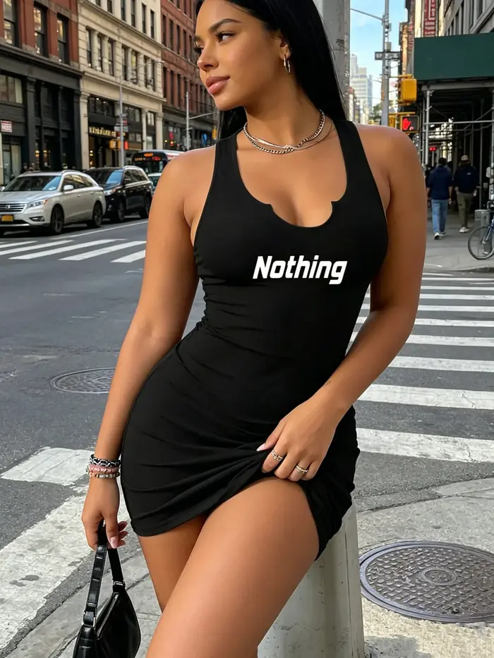 Robe noire sans manches à col en V