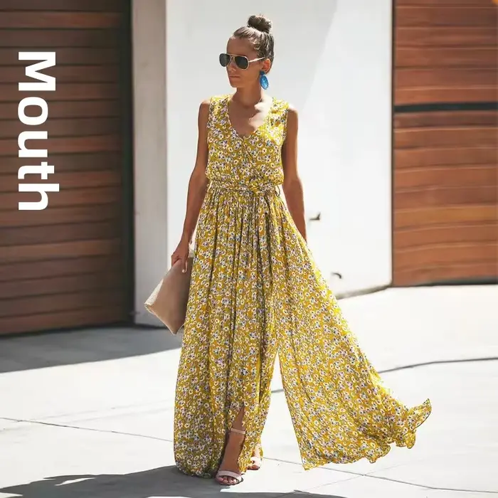 Robe longue bohème élégante style décontracté sans manches pour femme occasions spéciales été soirée événements polyvalente
