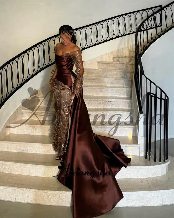 Aixiangsha Dapper robes De bal pour femmes Appliques hors De l'épaule Court Train paillettes robe De Formatura personnalisé