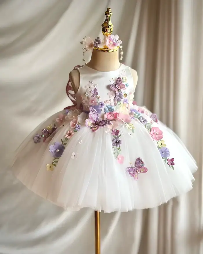 Robes de Fille d'Honneur Blanches Personnalisées à Motifs Floraux pour Enfants