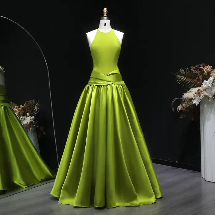 Sharon Said Dubai vert Olive Satin élégant licou robes de soirée avec plissé pour les femmes robe formelle de mariage SF148 personnalisé