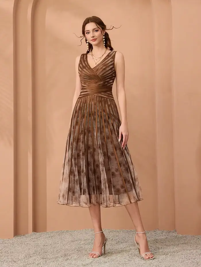 Robe longue Mgiacy (à fleurs non structurées) à col en V