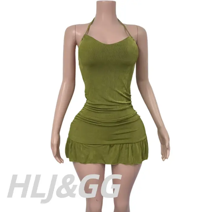 HLJ – Mini robe sexy vert olive pour femmes