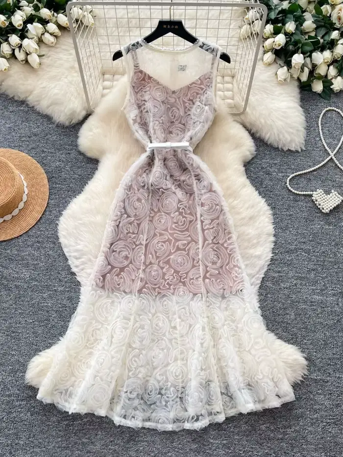 Robe longue sexy en dentelle pour femme