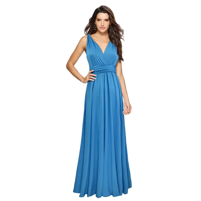 Robe formelle femmes élégante soirée longue profonde V licou