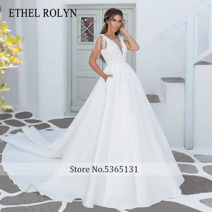 ETHEL ROCircN-Robes de mariée A-ligne avec appliques de perles