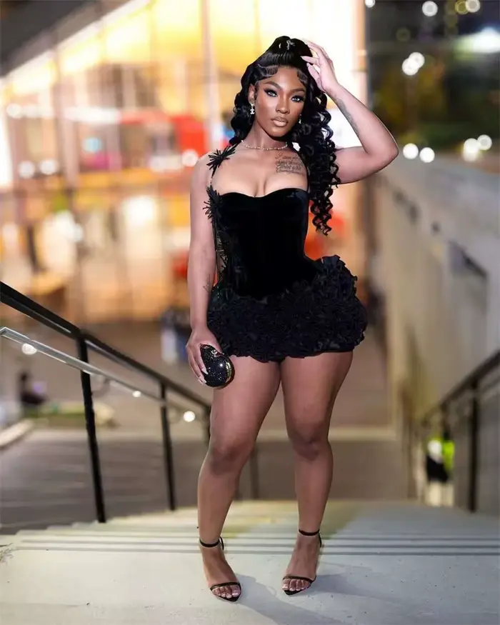 Robe de bal courte noire exquise corset volants soirée bal anniversaire retour élégante femmes