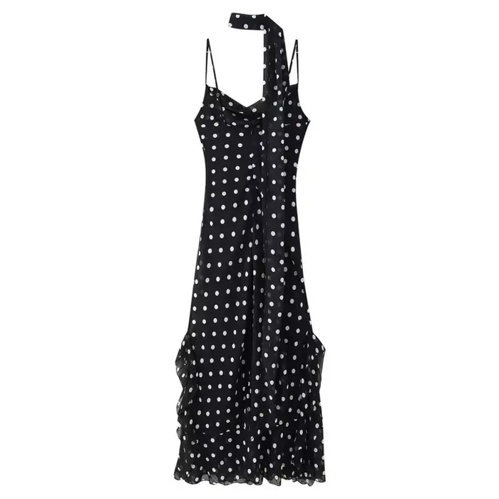 Robe à pois contrastants dos nu élégante sexy pour femmes occasions printemps été
