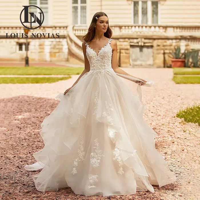 Modiis-Robes de mariée A-Line pour femmes, appliques sexy, dentelle à plusieurs niveaux, robe de pri