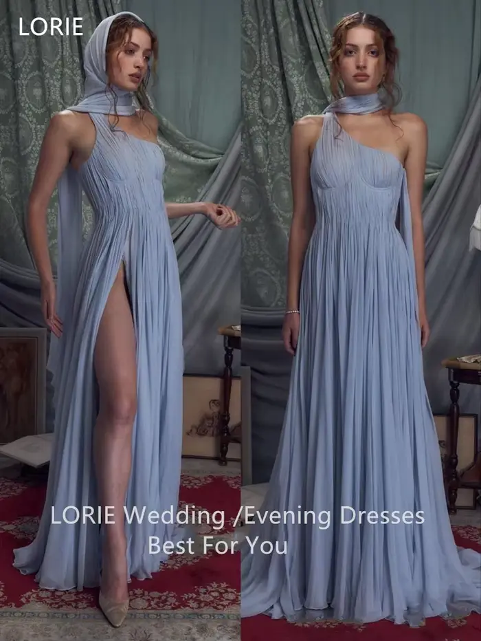 LORIE – robe de soirée trapèze bleue