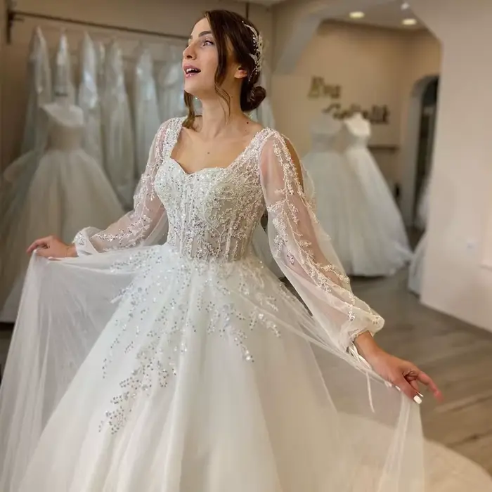 Eightree-Robe de mariée en tulle à manches bouffantes