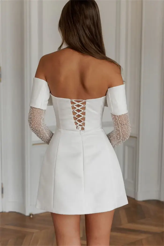 Robe de soirée courte en polyester satiné sans manches pour bal, mariage et occasions spéciales pour femmes