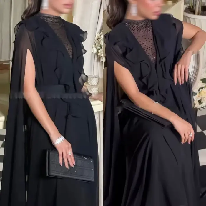 Robe de soirée en mousseline de soie noire