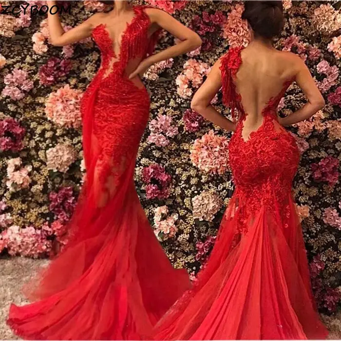 Robes de Soirée Sirène Rouges 2026 – Robes de Bal Longues Élégantes et Sexy pour Femmes, avec Appliq