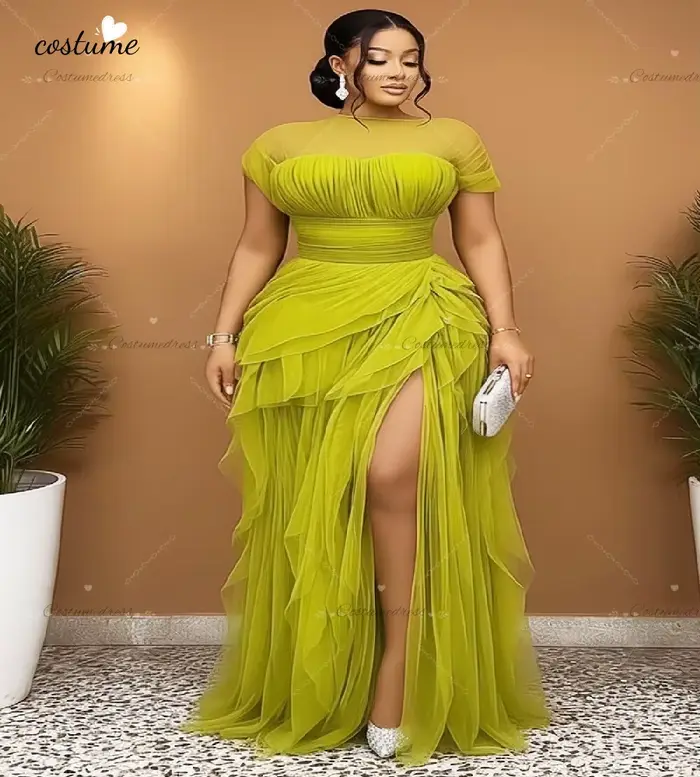 Charmante robe de soirée sirène vert citron
