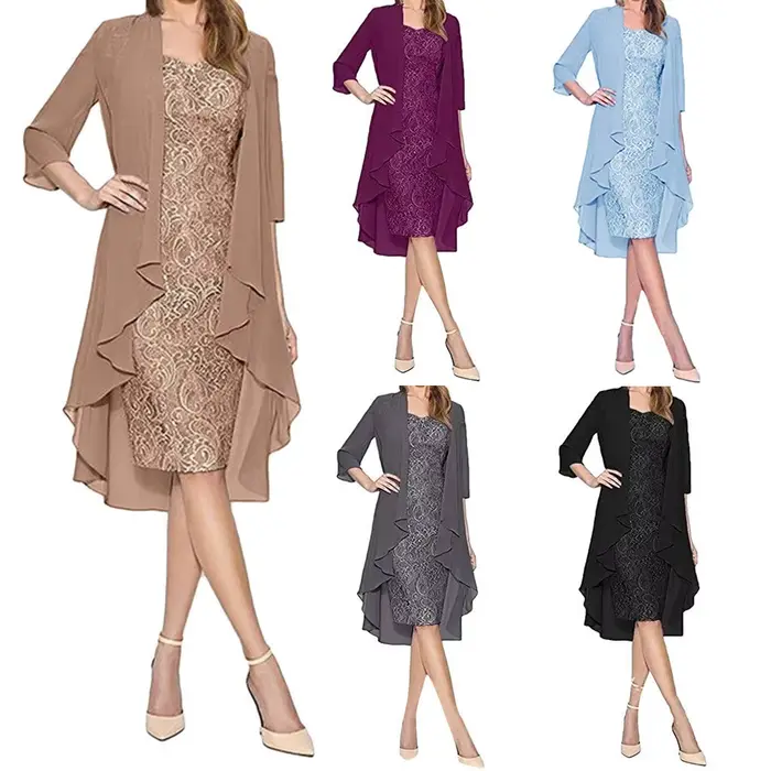 Robe mi-longue en dentelle polyester avec manches longues pour femmes, élégante, haute street, occasion spéciale, mariage, soirée, été
