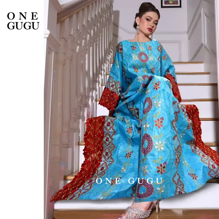 Robe nigériane rose Bazin Riche Dashiki Boubou