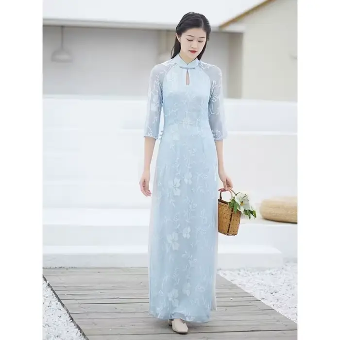 Nouveau Ao Dai Cheongsam-robe d'été légère pour l'obtention du diplôme, design moderne simplifié, te