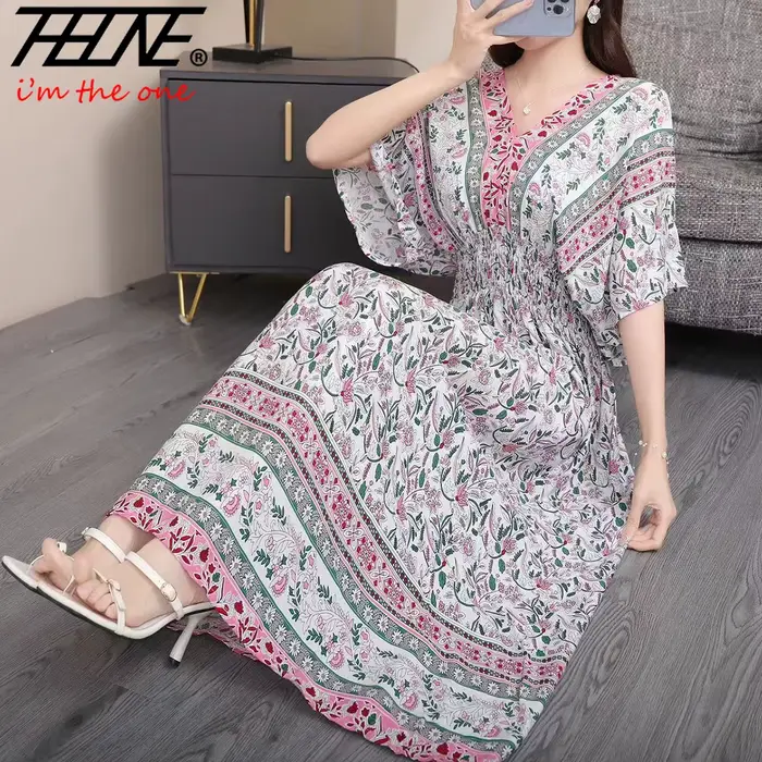 Bohème floral mode robe d'été 2024 femmes Maxi longue plage vacances voyage indien vêtements vestidos Para Mujer Vintage décontracté
