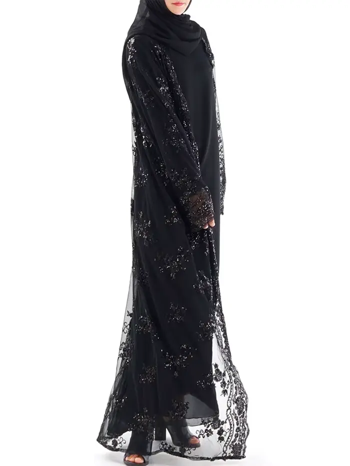 Robe arabe musulmane décontractée avec paillettes en acétate pour femmes toute la saison occassions spéciales et activités quotidiennes