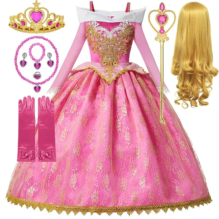 Fille Aurora robe de princesse enfants luxueux Cosplay Costume Rose