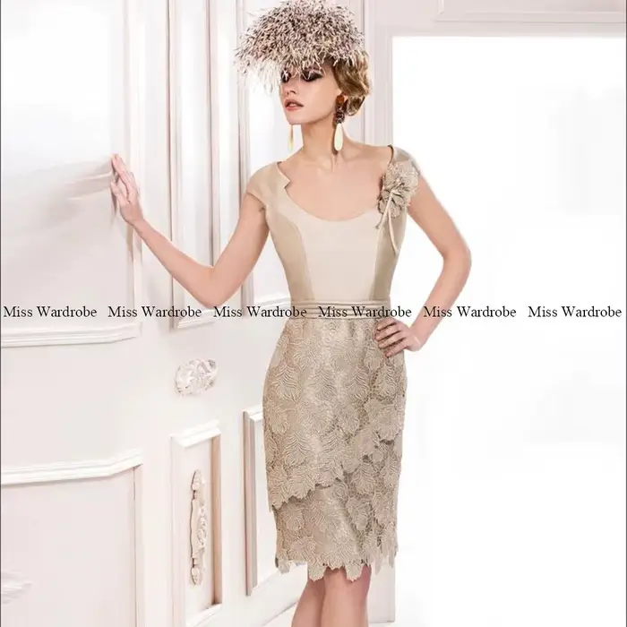 Robe rétro champagne pour mère de la mariée, élégante avec veste, silhouette sirène, décoration en cristal et dentelle, pour cérémonie de mariage et événements formels