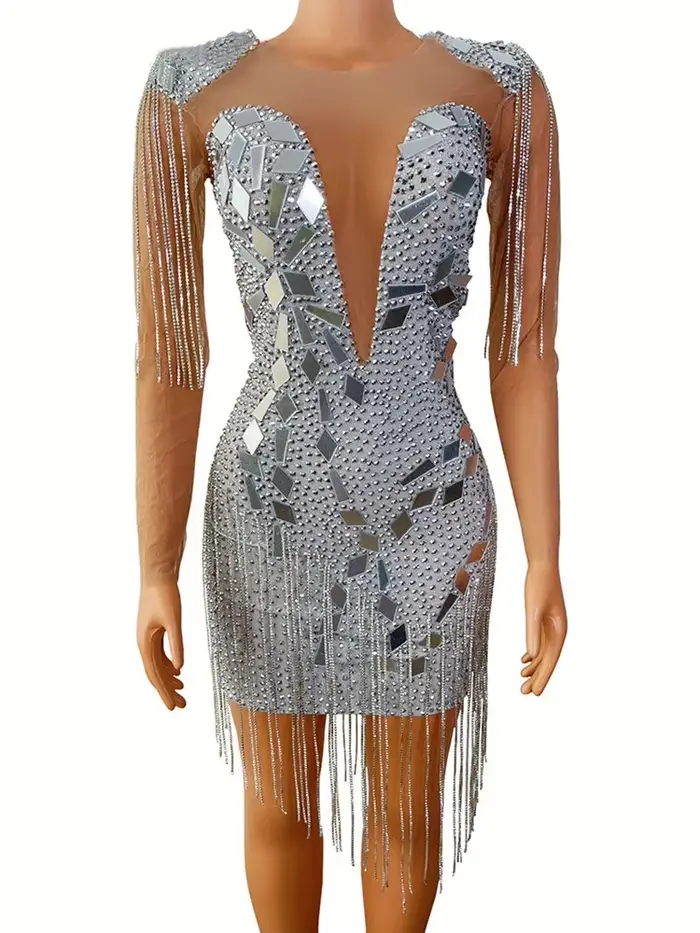 Robe de soirée à pampilles à paillettes