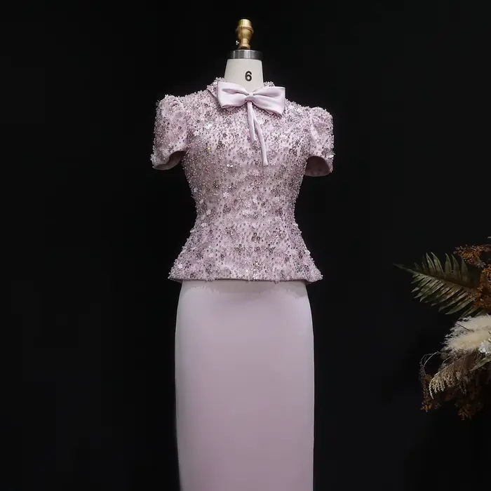 Robe de soirée Sharon Said rose personnalisée avec perles et cristal pour femmes d'exception pour soirées officielles