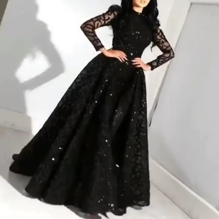 Robe de soirée à paillettes pour femme, manches longues, extensible, élégante, taille haute, grande 