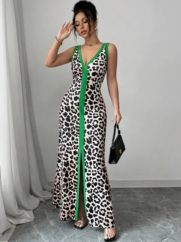 Robe élégante à manches longues polyvalente avec ourlet à volants et motif léopard pour femmes style décontracté printemps automne occasions spéciales