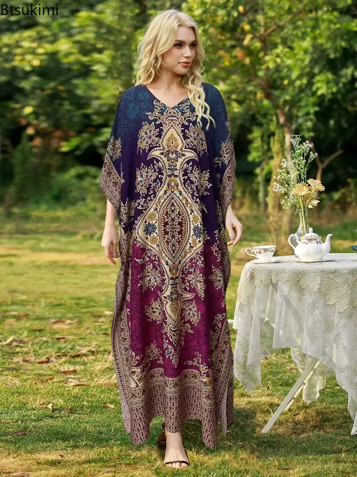 Robes de vacances bohèmes à col en V pour femmes