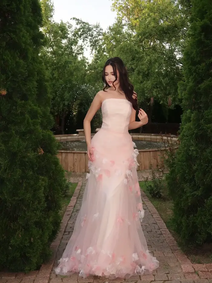 Superbe Robe de Mariée Sirène sans Bretelles en Tulle à Fleurs 3D