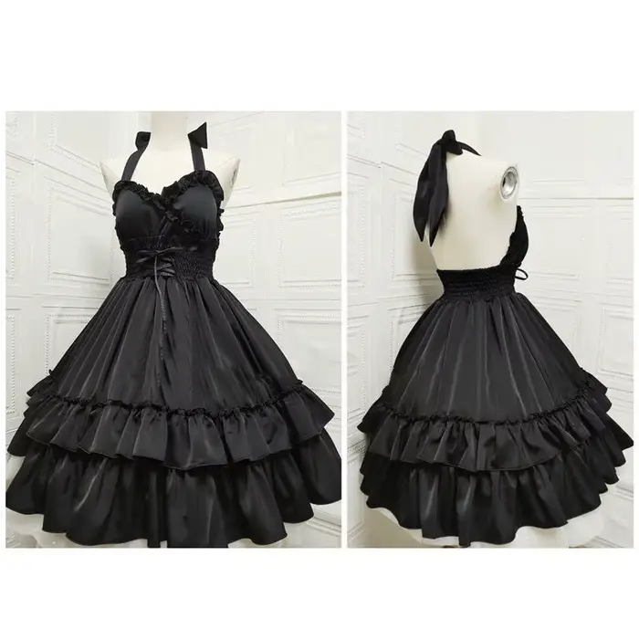 Robe Lolita Kawaii pour femme et fille, tenue de soirée, couleur unie, à volants, cosplay, printemps été, JSK, fibre synthétique, décontracté, silhouette une ligne, sans manches, pull, coupe régulière