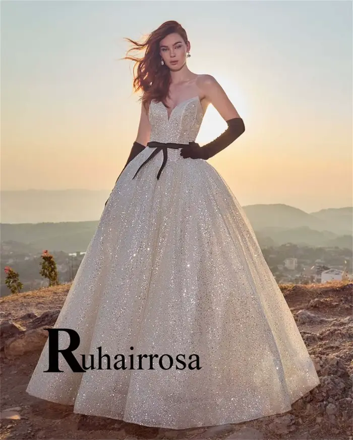 Ruhair robes de mariée à la mode pour Mariages a-ligne sans manches paillettes dos nu chérie formelle Suknia Slubna personnalisé