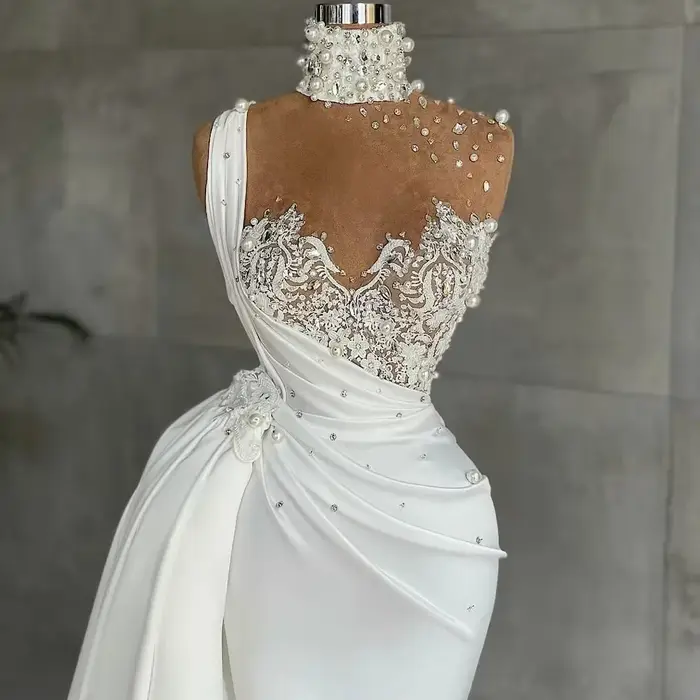 Robe de Mariée Sirène Personnalisée avec Perles et Cristaux Appliqués pour Femmes Toutes Occasions Spéciales