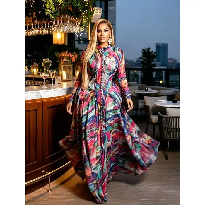 Robes longues maxi pour femmes rondes, col rond, robe printemps-été, taille cintrée, imprimé floral, robes de soirée élégantes vertes plissées