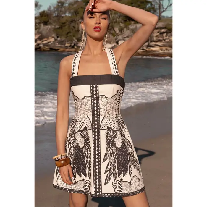 Robe d'été courte imprimée géométrique bohème style décontracté pour femme occasions estivales et voyages