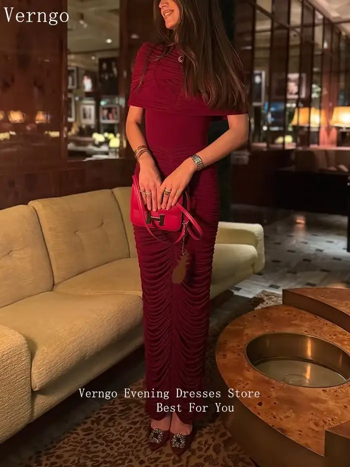 Verngo – robe de soirée en crêpe rouge