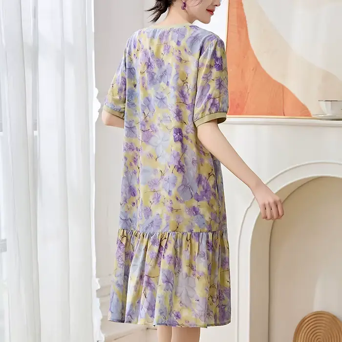 Robe de mode pour femme en soie véritable 100% naturelle coupe sirène à fleurs et volants pour été 2026