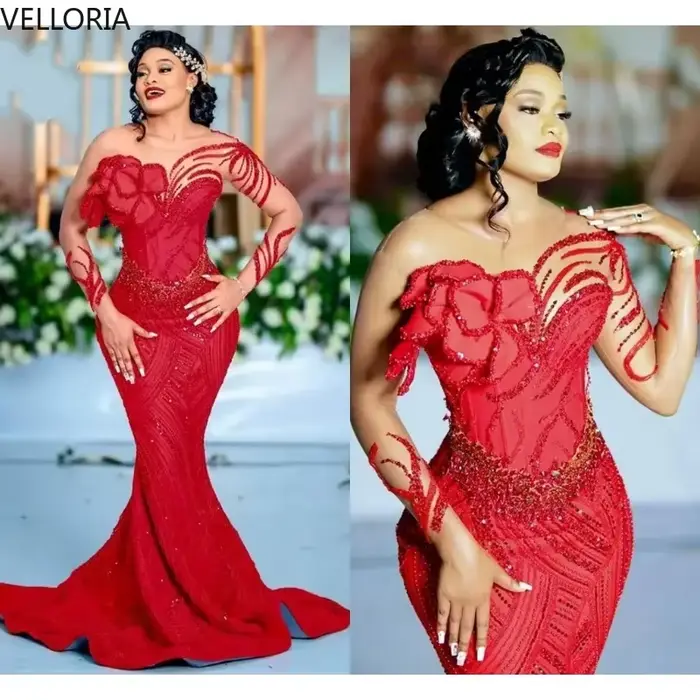 Robe de soirée de luxe rouge Aso Ebi