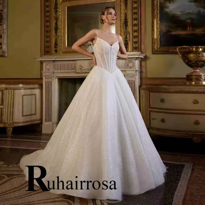 Ruhair Dapper robes De mariée pour mariée bretelles Spaghetti Tuller a-ligne fermeture éclair Court